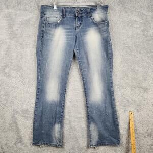 Lei Ashley Curvy Bootcut Jeans Juniors 11 Blue Distressed Embroidered Y2k Grunge